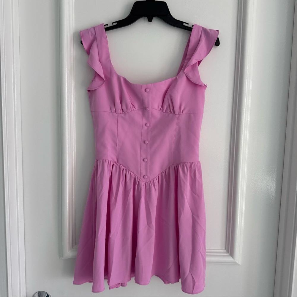 AMANDA UPRICHARD Holland Flutter Sleeve Mini Dress Pink Size S NWT - Picture 3 of 10